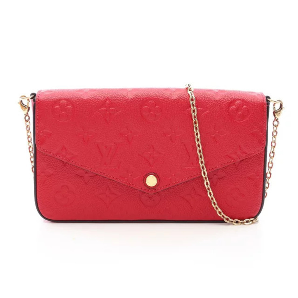 Louis Vuitton Pochette Felicie Monogram Emundante Shoulder Bag Leather Red